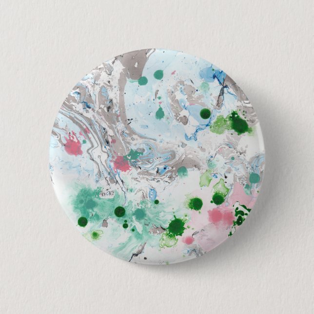 Modern Abstract Marble Look Pink Blue Green White 6 Cm Round Badge (Front)
