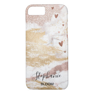 Modern Abstract Marble Rose Gold Foil with Hearts iPhone 8/7 Case