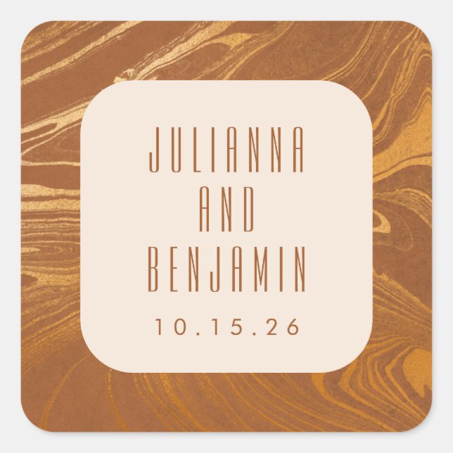 Modern Abstract Marble Swirl Gold Wedding Custom Square Sticker (Front)