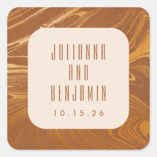 Modern Abstract Marble Swirl Gold Wedding Custom Square Sticker