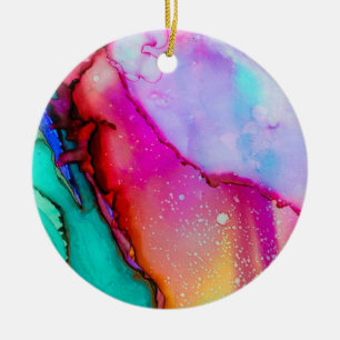 Modern Abstract Marble Watercolor Design Ceramic Tree Decoration