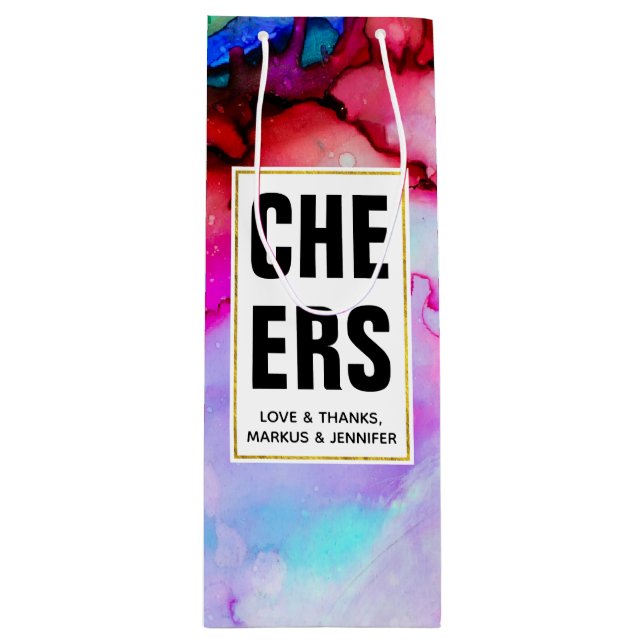 Modern Abstract Marble Watercolor Design Cheers Wine Gift Bag (Front)