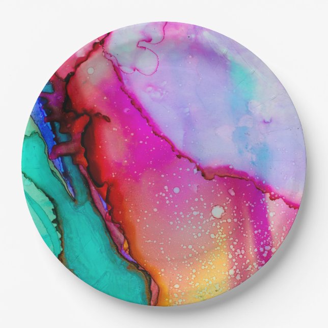 Modern Abstract Marble Watercolor Design Paper Plate (Front)