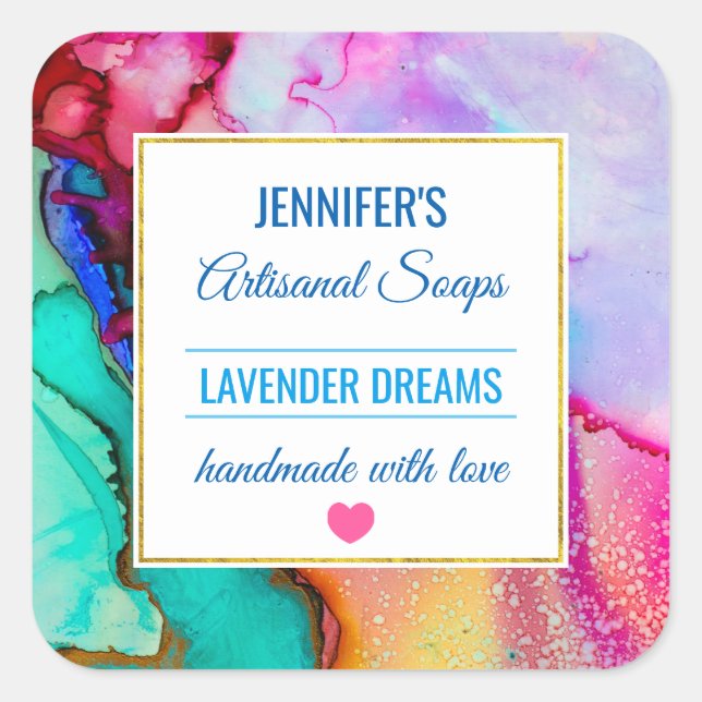 Modern Abstract Marble Watercolor Design Soap Square Sticker (Front)