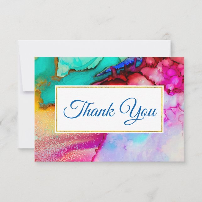 Modern Abstract Marble Watercolor Design Thank You Card (Front)