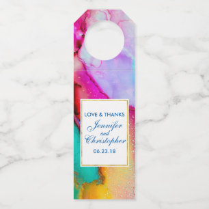Modern Abstract Marble Watercolor Design Wedding Bottle Tag