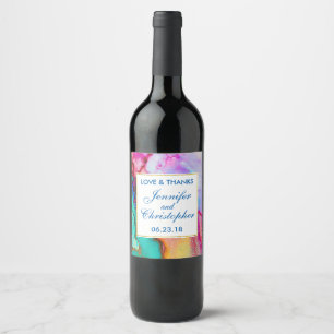 Modern Abstract Marble Watercolor Design Wine Label