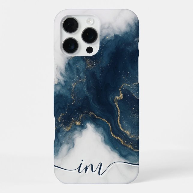 Modern Abstract Marble with Gliter Initials & Name iPhone Case (Back)