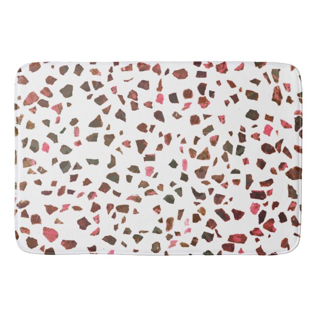Modern Abstract Marbled Pink Terracotta Terrazzo  Bath Mat (Front)