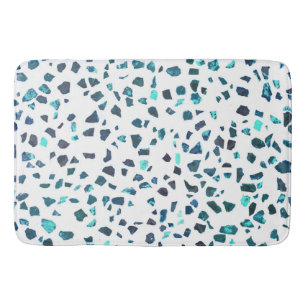Modern Abstract Marbled Turquoise Terrazzo Bath Mat