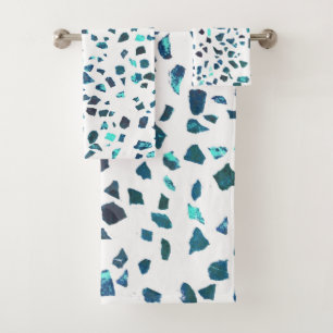 Modern Abstract Marbled Turquoise Terrazzo Bath Towel Set