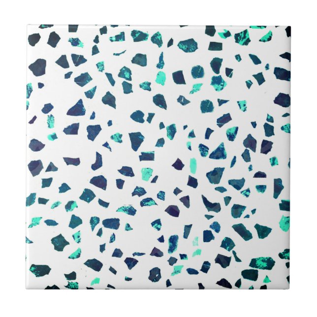 Modern Abstract Marbled Turquoise Terrazzo Tile (Front)