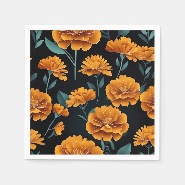 Modern Abstract Marigold Floral Napkin (Front)