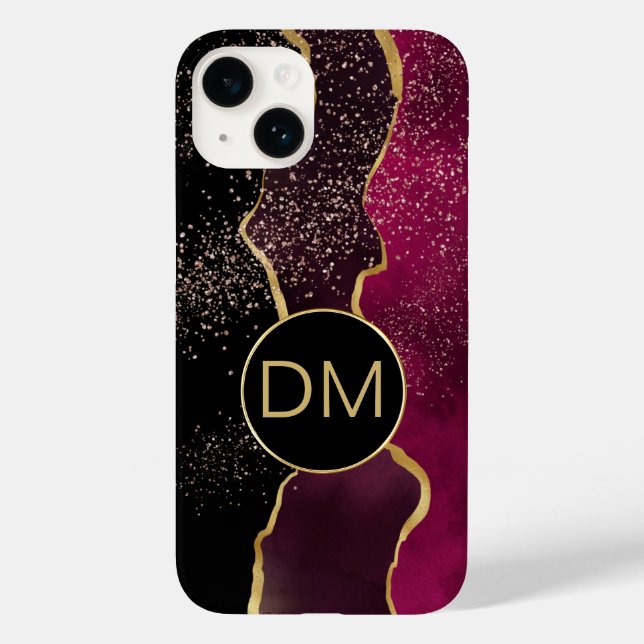 Modern Abstract Maroon Gold Monogram Case-Mate iPhone Case (Back)