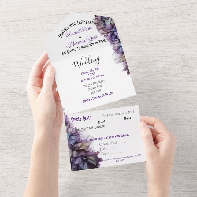Modern Abstract Mauve and Grey Wedding Invitation (Tearaway)