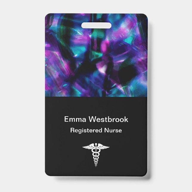 Modern Abstract Medical Registered Nurse Name ID Badge (Front)