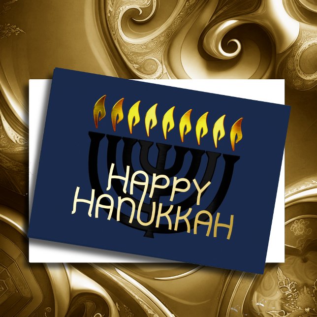 Modern Abstract Menorah Black Yellow Foil Holiday Card (Creator Uploaded)