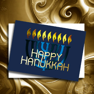 Modern Abstract Menorah Blue Foil Holiday Card