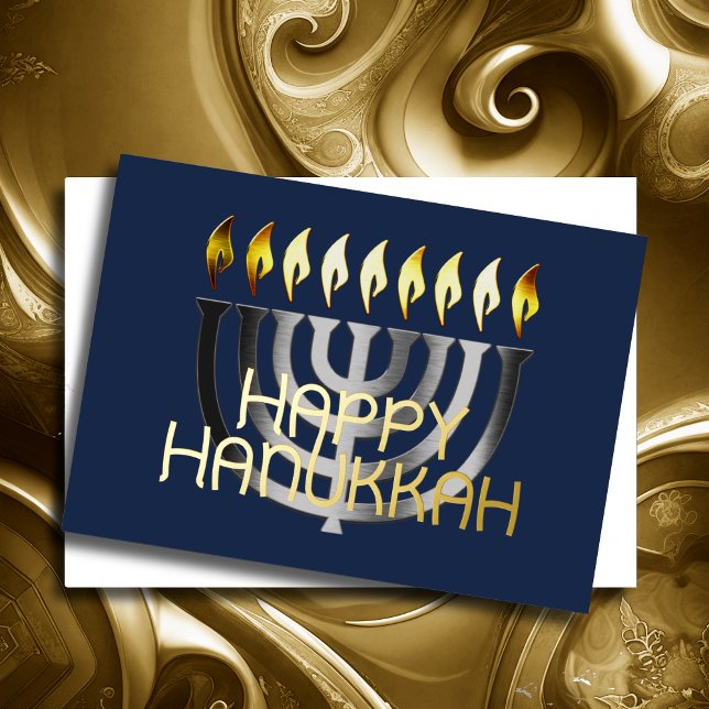 Modern Abstract Menorah Grey Foil Holiday Card (Creator Uploaded)