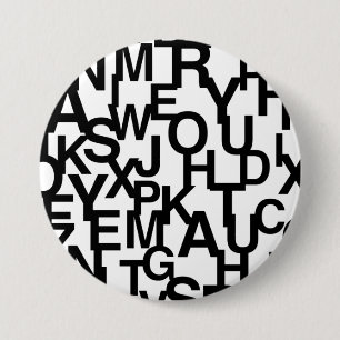 Modern, abstract, messy pattern with letters 7.5 cm round badge