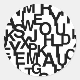 Modern, abstract, messy pattern with letters classic round sticker