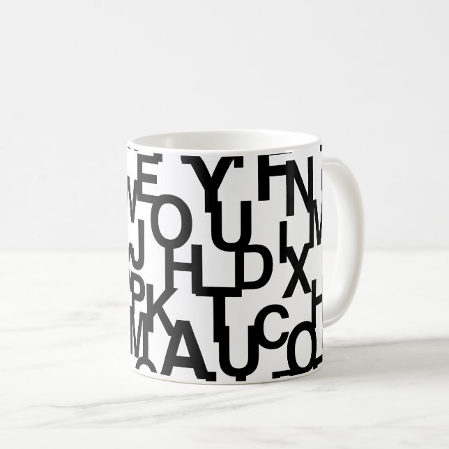 Modern, abstract, messy pattern with letters coffee mug (Front Right)