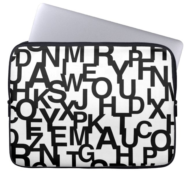 Modern, abstract, messy pattern with letters laptop sleeve (Front)