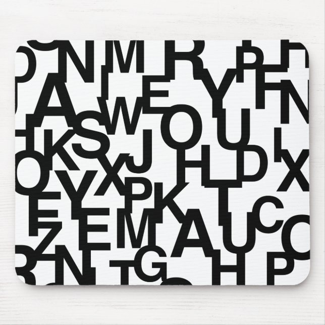 Modern, abstract, messy pattern with letters mouse mat (Front)