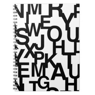 Modern, abstract, messy pattern with letters notebook