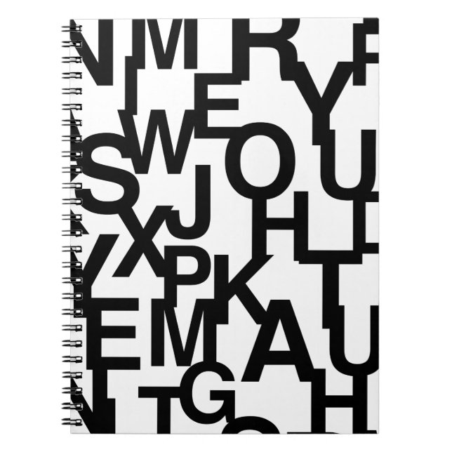 Modern, abstract, messy pattern with letters notebook (Front)