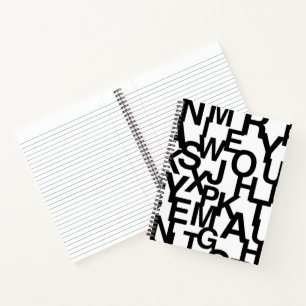 Modern, abstract, messy pattern with letters notebook