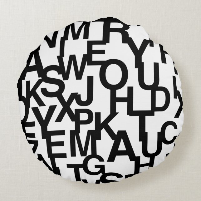 Modern, abstract, messy pattern with letters round cushion (Back)