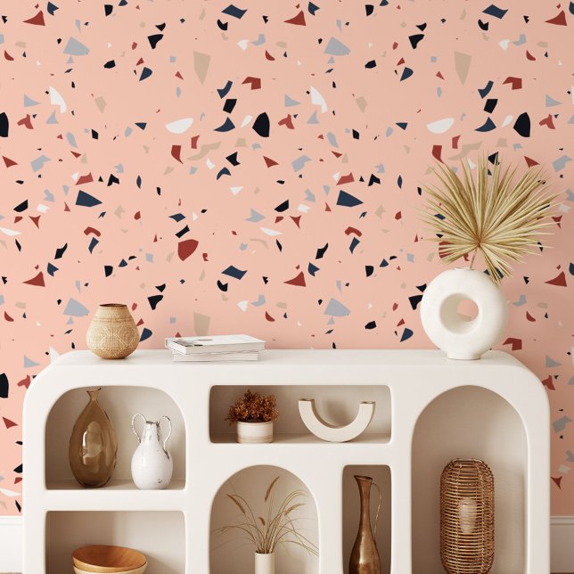 Modern Abstract Mid Century Terrazzo Pattern Wallpaper (In situ)
