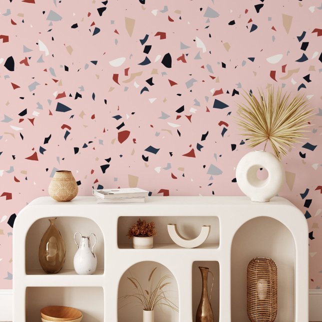 Modern Abstract Mid Century Terrazzo Pattern Wallpaper (In situ)