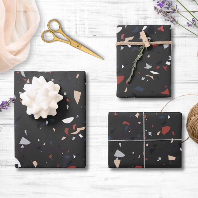 Modern Abstract Mid Century Terrazzo Pattern Wrapping Paper Sheet (In situ)