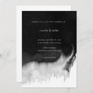 Modern Abstract Minimal Watercolor Black Wedding Invitation