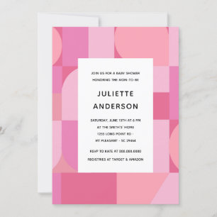 Modern Abstract Minimalist Pink Girl Baby Shower Invitation