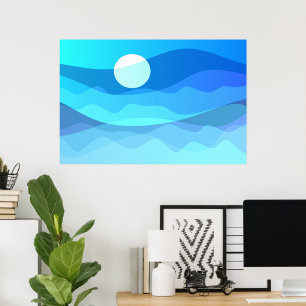 Modern Abstract Minimalist Sunrise Sea Art Poster