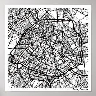 Modern abstract minimalistic Paris city map Poster