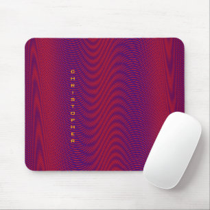 Modern Abstract Moiré Effect Purple Red Add Name Mouse Mat