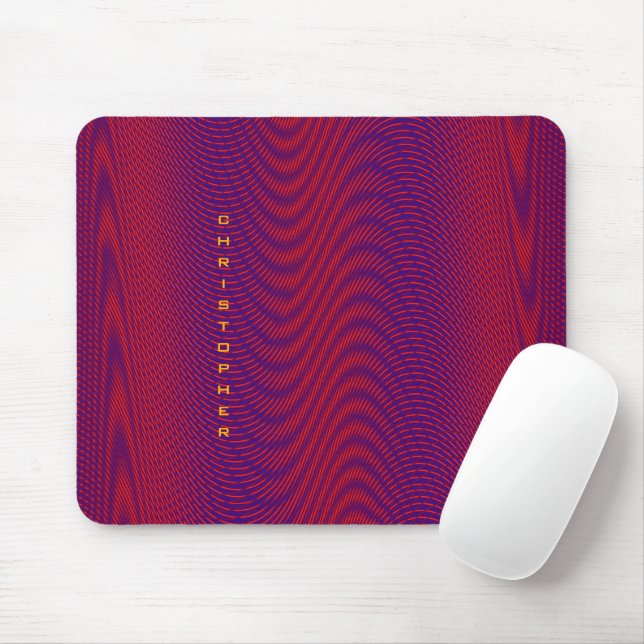   Modern Abstract Moiré Effect Purple Red Add Name Mouse Mat (With Mouse)