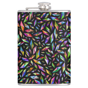 Modern abstract multicolored diamonds on black hip flask