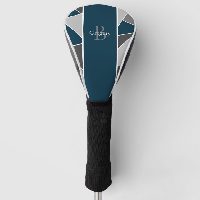 Modern Abstract Navy Blue Monogram Golf Head Cover (Front)