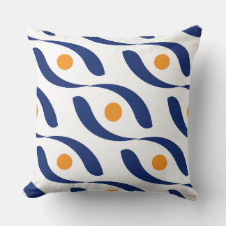 Modern Abstract Navy Blue, Orange and White Couch Cushion