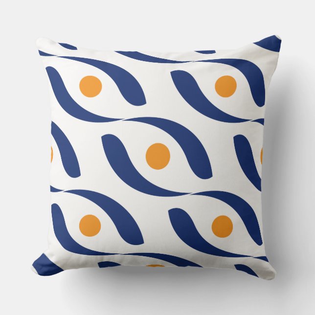 Modern Abstract Navy Blue, Orange and White Couch  Cushion (Front)