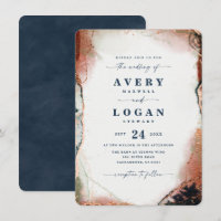 Modern Abstract Navy Blue & Orange Wedding