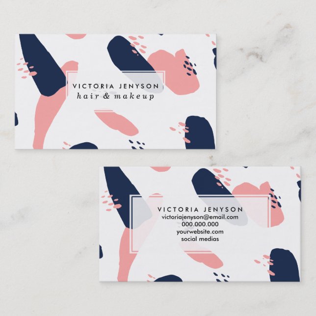 Modern abstract navy blue pastel pink geometric pa business card (Front/Back)