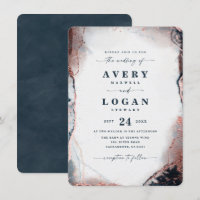 Modern Abstract Navy Blue & Rose Gold Wedding