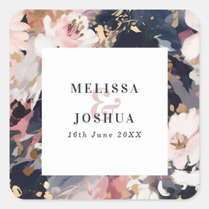 Modern Abstract Navy & Blush Wedding Square Sticker