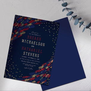 Modern Abstract Navy Burgundy Confetti Wedding Invitation